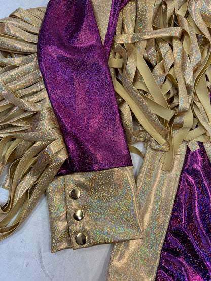 Mens Fuchsia and Gold Bolt, Zipper Front Shirt with Thunderbird Fringe