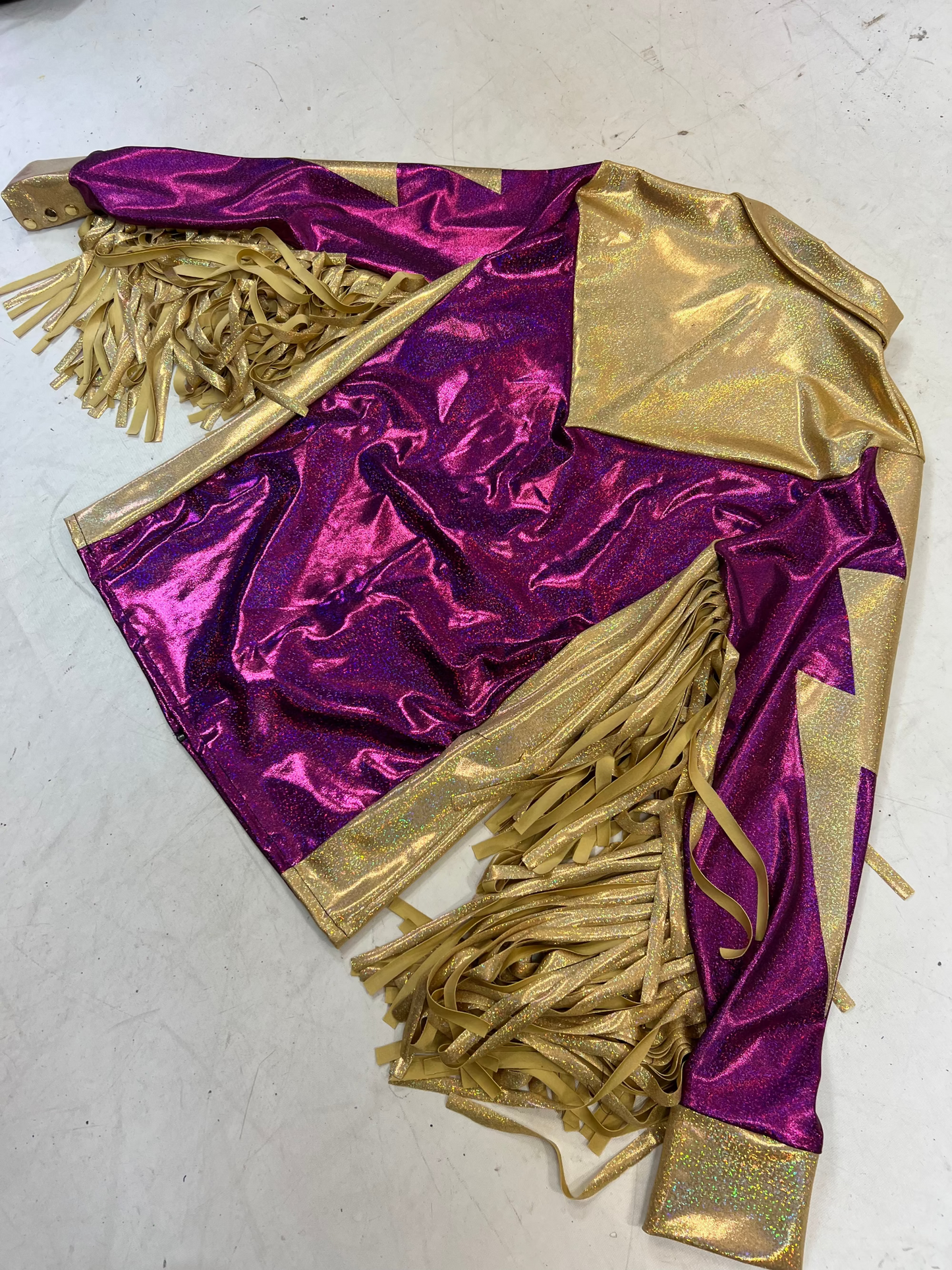 Mens Fuchsia and Gold Bolt, Zipper Front Shirt with Thunderbird Fringe