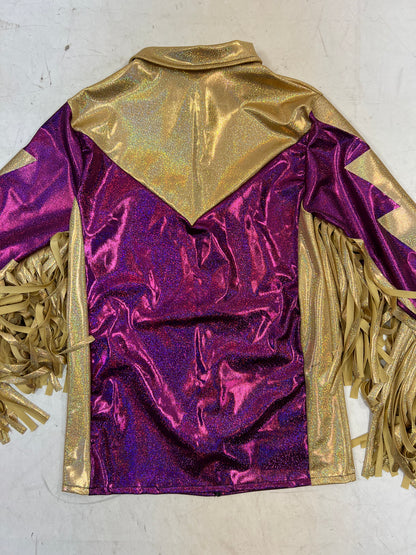 Mens Fuchsia and Gold Bolt, Zipper Front Shirt with Thunderbird Fringe