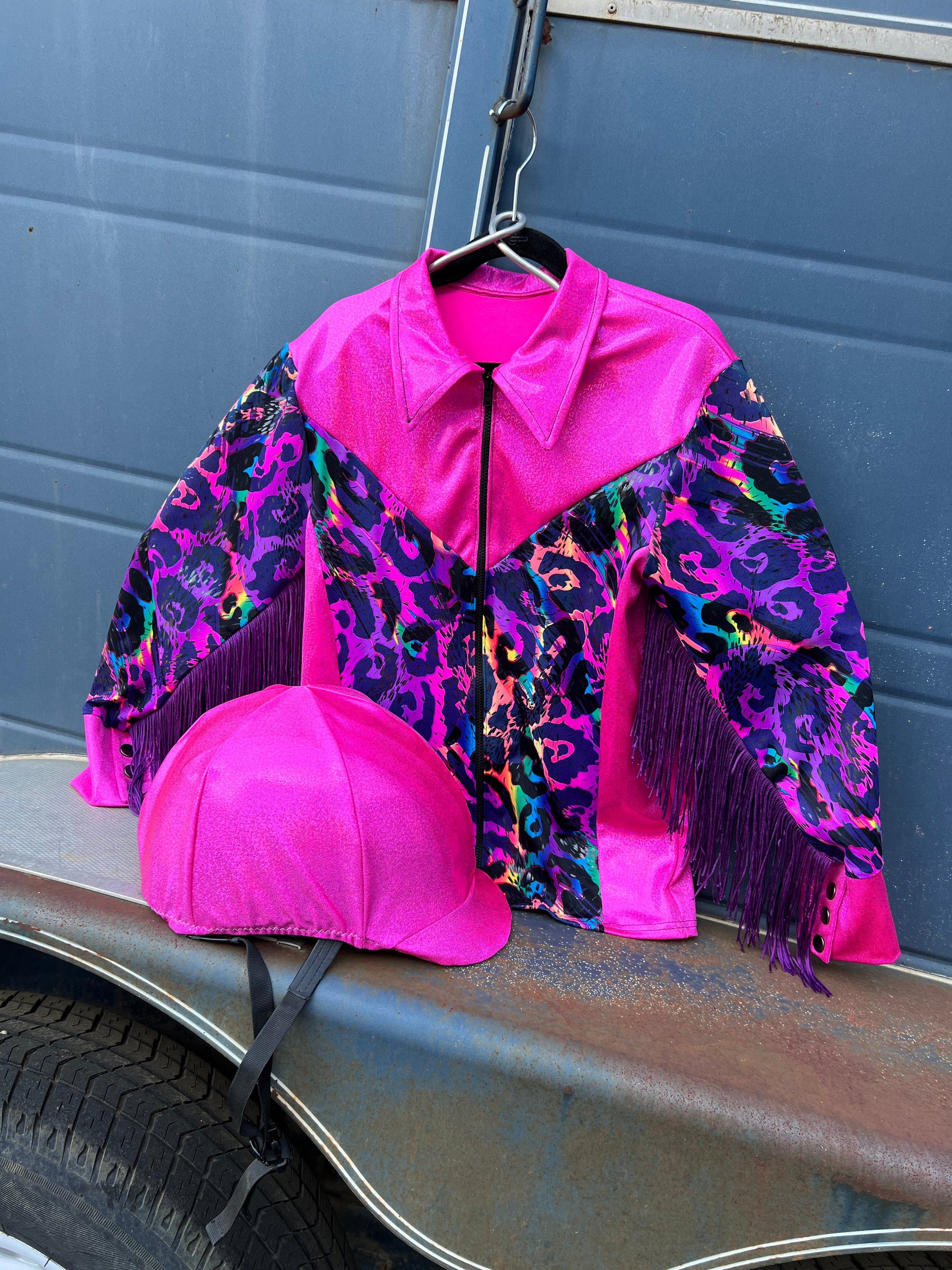 Neon Pink and Rainbow Leopard Rodeo Shirt Rodeo Shirt Riverside Rodeo Shirts 