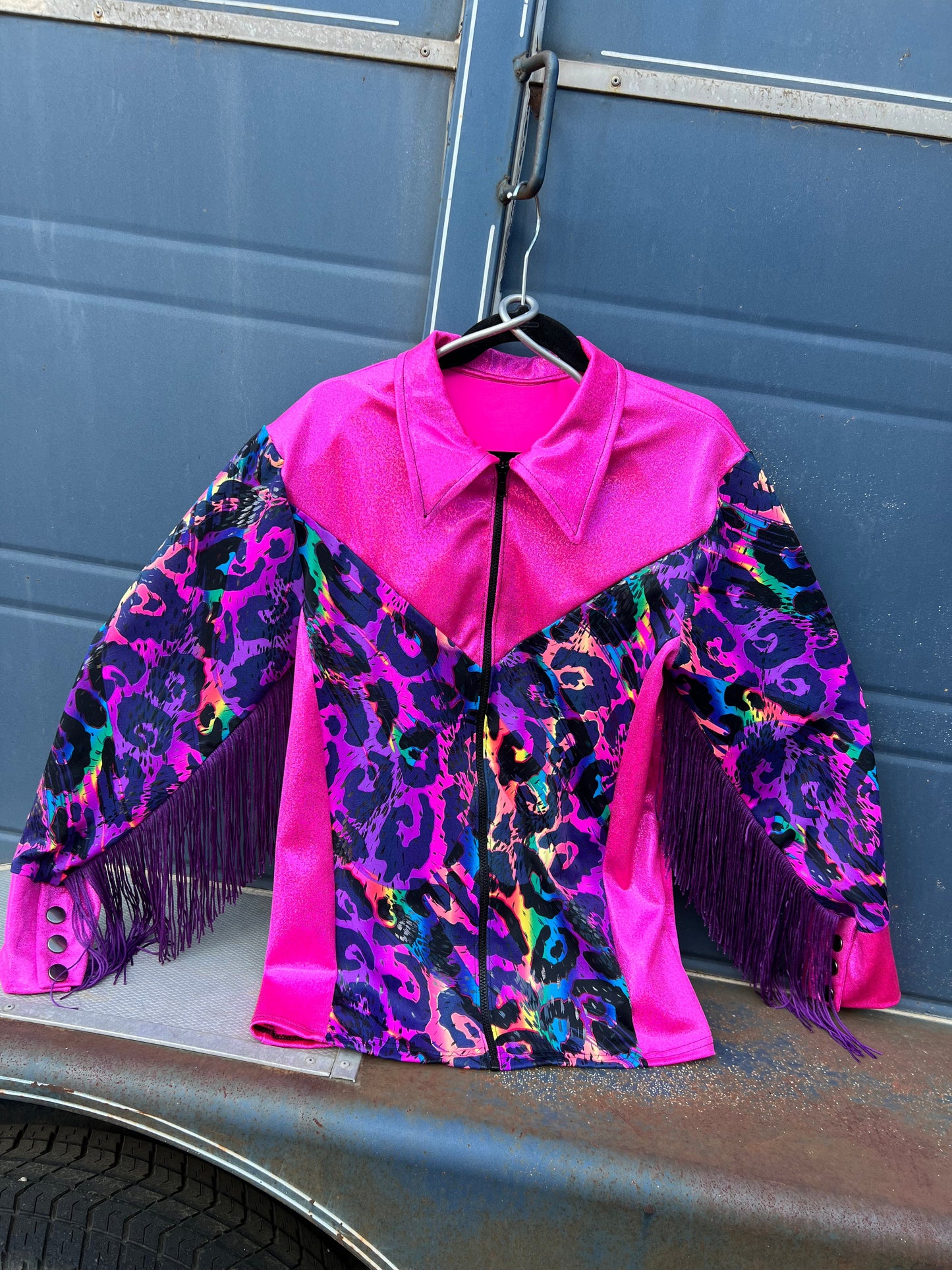 Neon Pink and Rainbow Leopard Rodeo Shirt Rodeo Shirt Riverside Rodeo Shirts 