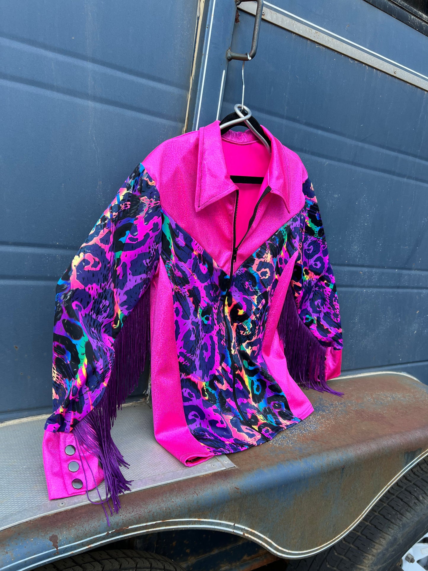 Neon Pink and Rainbow Leopard Rodeo Shirt Rodeo Shirt Riverside Rodeo Shirts 