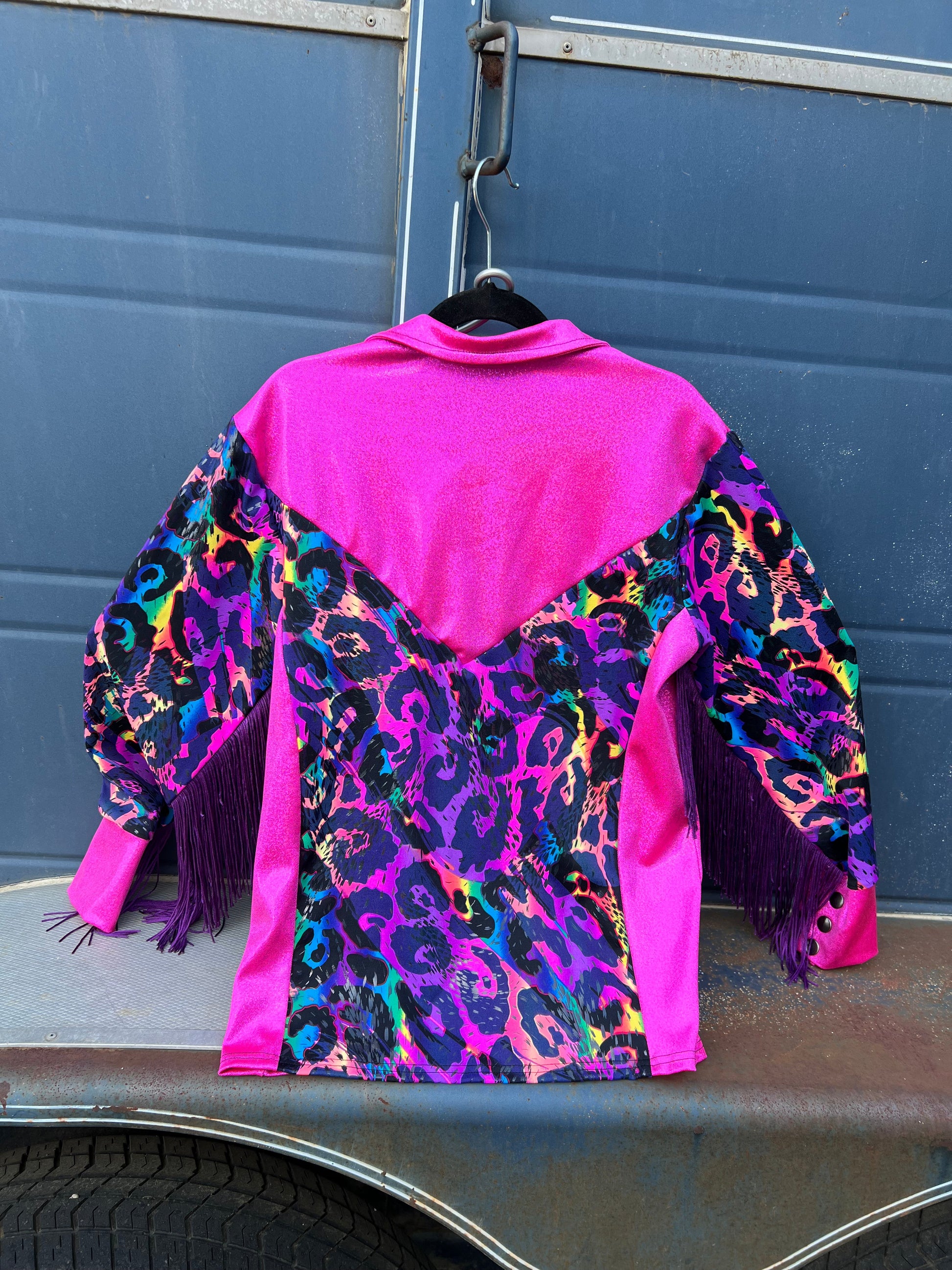 Neon Pink and Rainbow Leopard Rodeo Shirt Rodeo Shirt Riverside Rodeo Shirts 