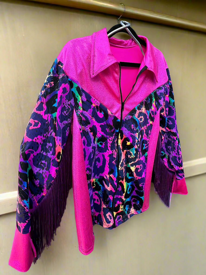 Neon Pink and Rainbow Leopard Rodeo Shirt Rodeo Shirt Riverside Rodeo Shirts 