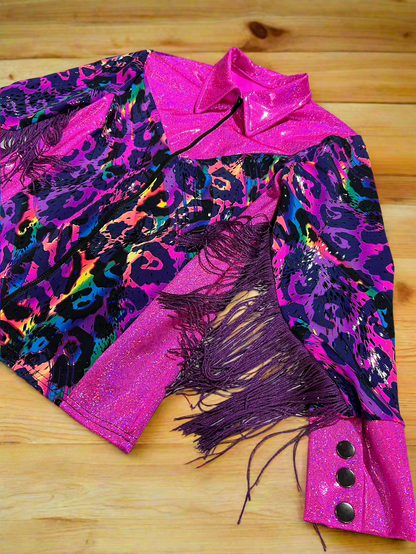 Neon Pink and Rainbow Leopard Rodeo Shirt Rodeo Shirt Riverside Rodeo Shirts 