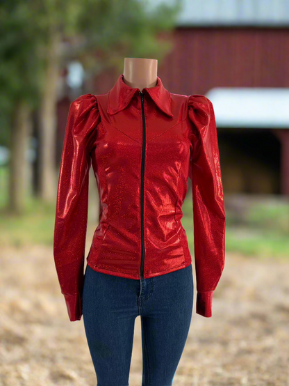 Red Sparkly Rodeo Shirt with Puffed Sleeves Rodeo Shirt Riverside Rodeo Shirts 