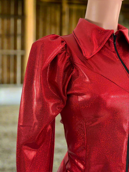 Red Sparkly Rodeo Shirt with Puffed Sleeves Rodeo Shirt Riverside Rodeo Shirts 