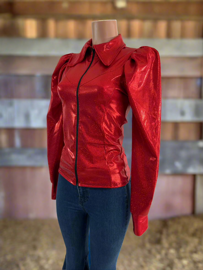 Red Sparkly Rodeo Shirt with Puffed Sleeves Rodeo Shirt Riverside Rodeo Shirts 