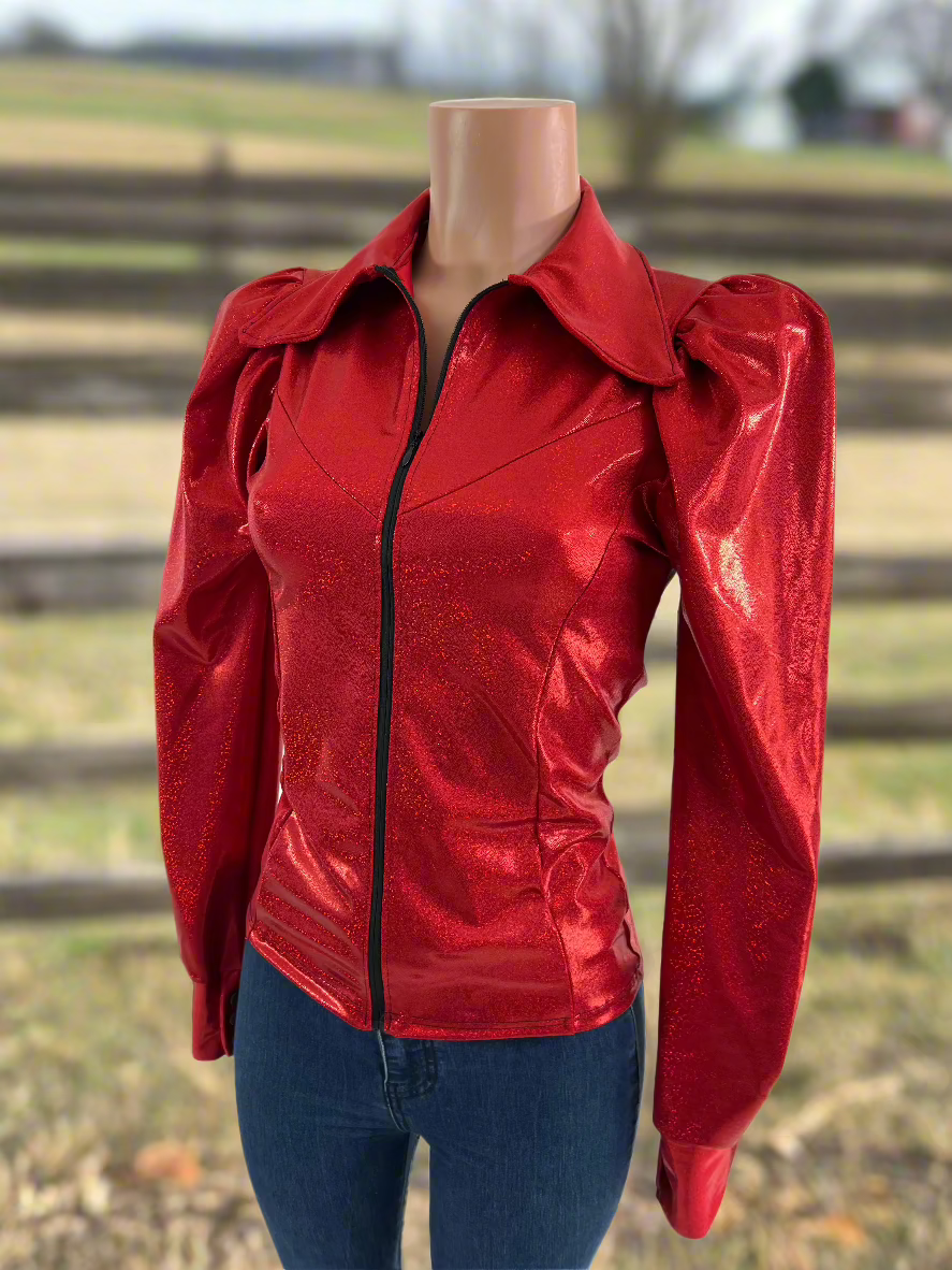 Red Sparkly Rodeo Shirt with Puffed Sleeves Rodeo Shirt Riverside Rodeo Shirts 