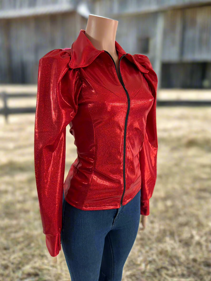 Red Sparkly Rodeo Shirt with Puffed Sleeves Rodeo Shirt Riverside Rodeo Shirts 