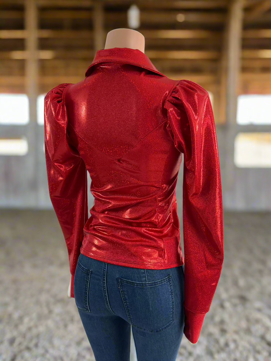 Red Sparkly Rodeo Shirt with Puffed Sleeves Rodeo Shirt Riverside Rodeo Shirts 