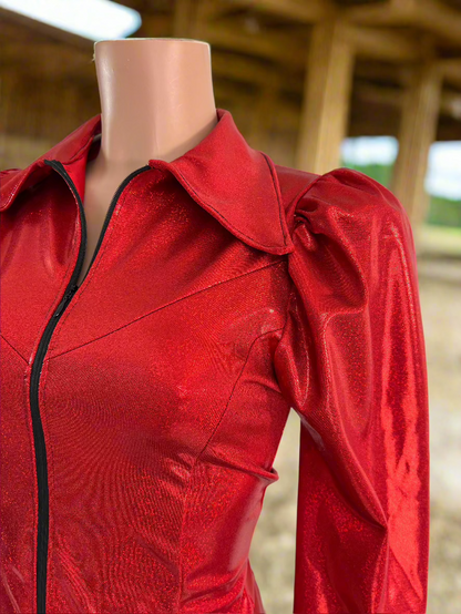 Red Sparkly Rodeo Shirt with Puffed Sleeves Rodeo Shirt Riverside Rodeo Shirts 