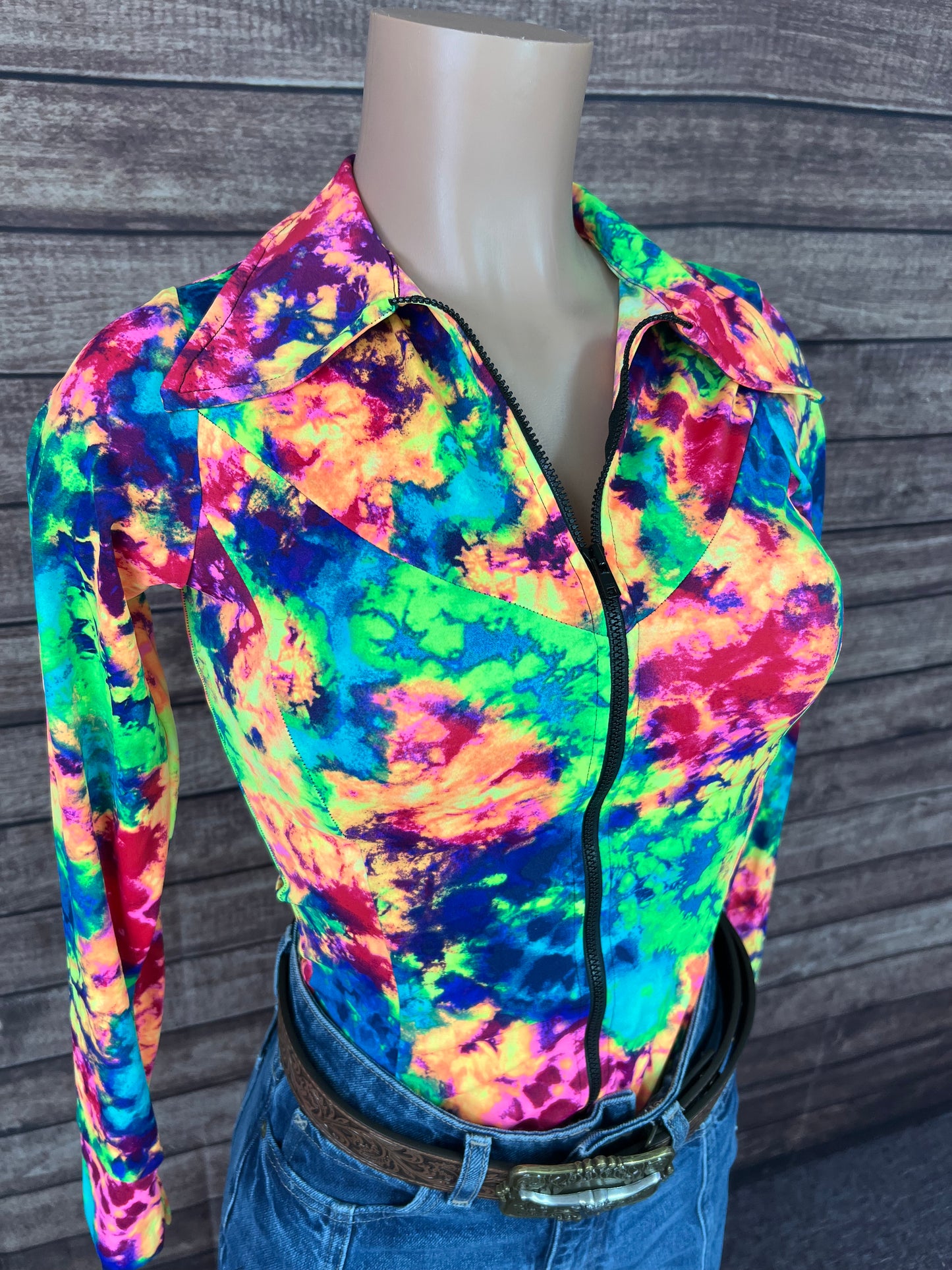 Acid Splash Tie Dye Zipper Front Rodeo Shirt