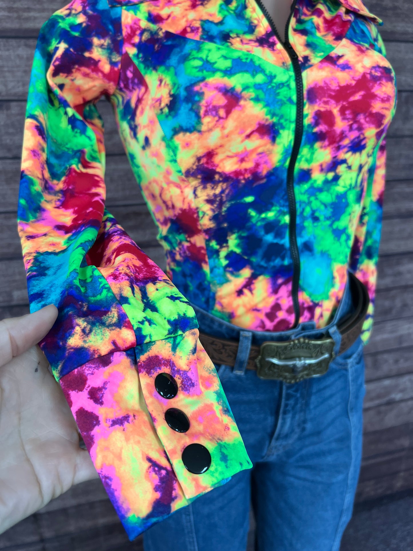 Acid Splash Tie Dye Zipper Front Rodeo Shirt