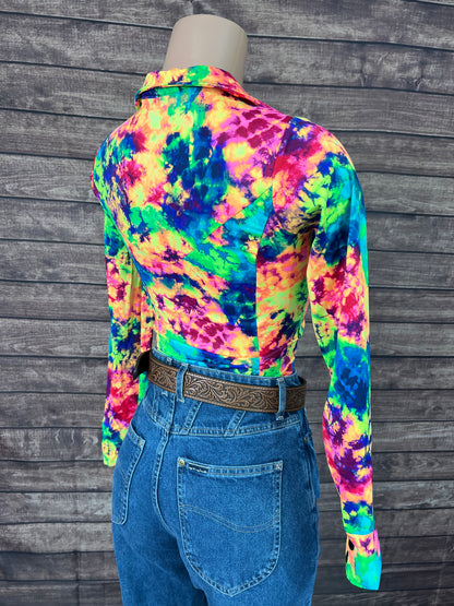 Acid Splash Tie Dye Zipper Front Rodeo Shirt