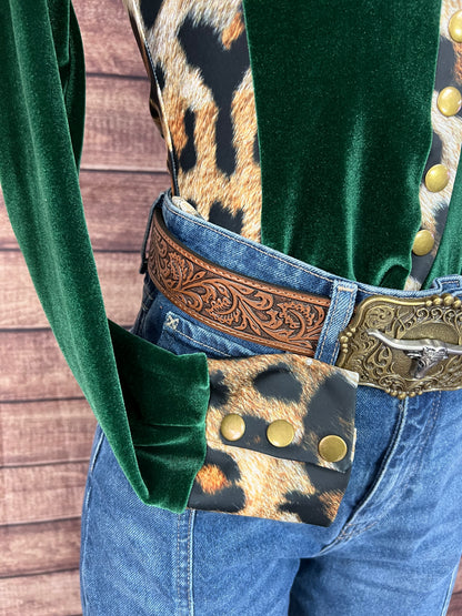Leopard and Green Velvet Snap Front Rodeo Shirt