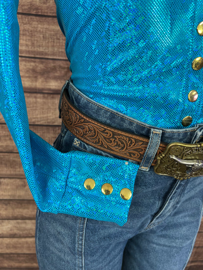 Turquoise Kaleidoscope Snap Front Rodeo Shirt