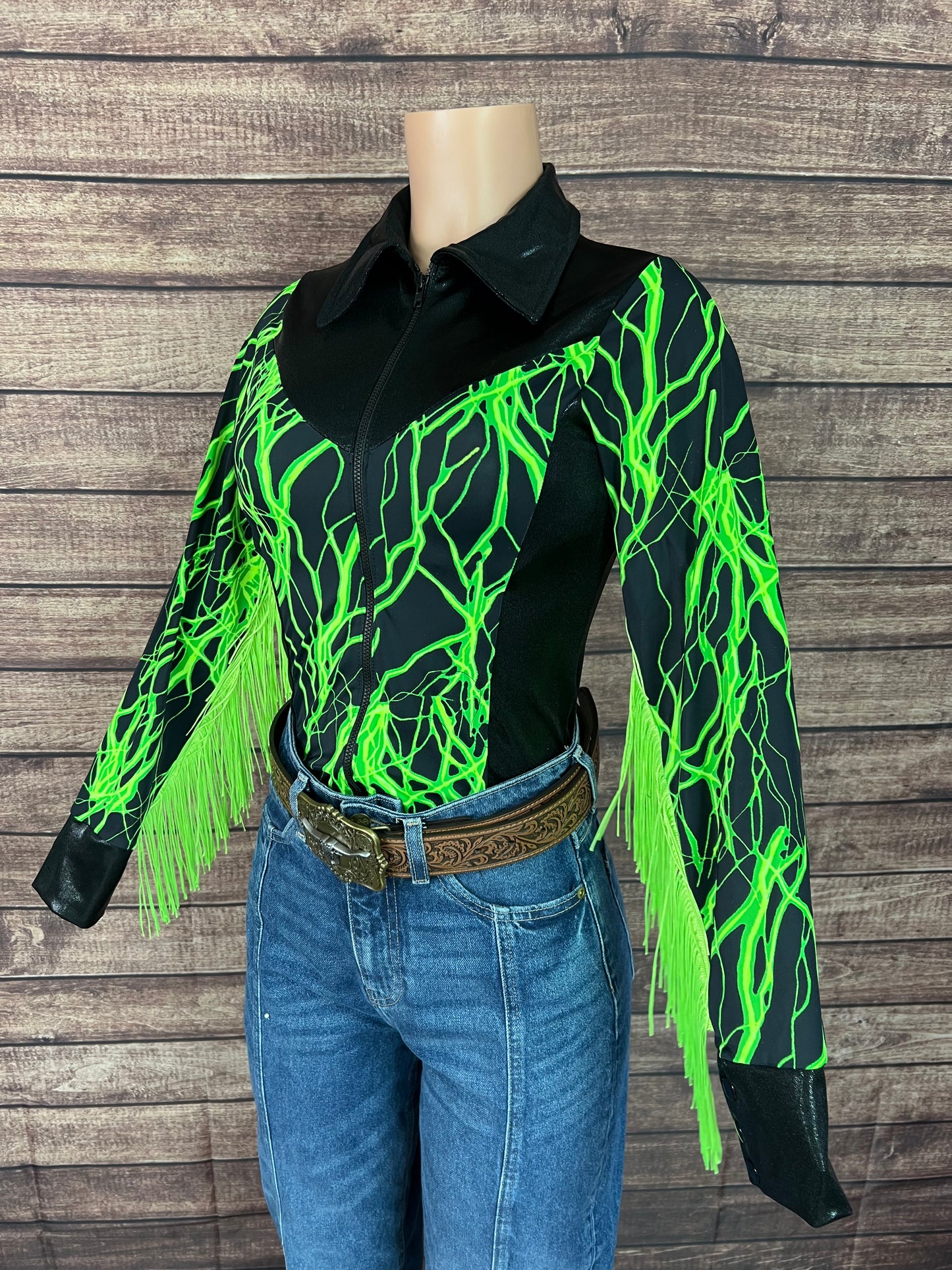 Neon Green Lightning Rodeo Shirt