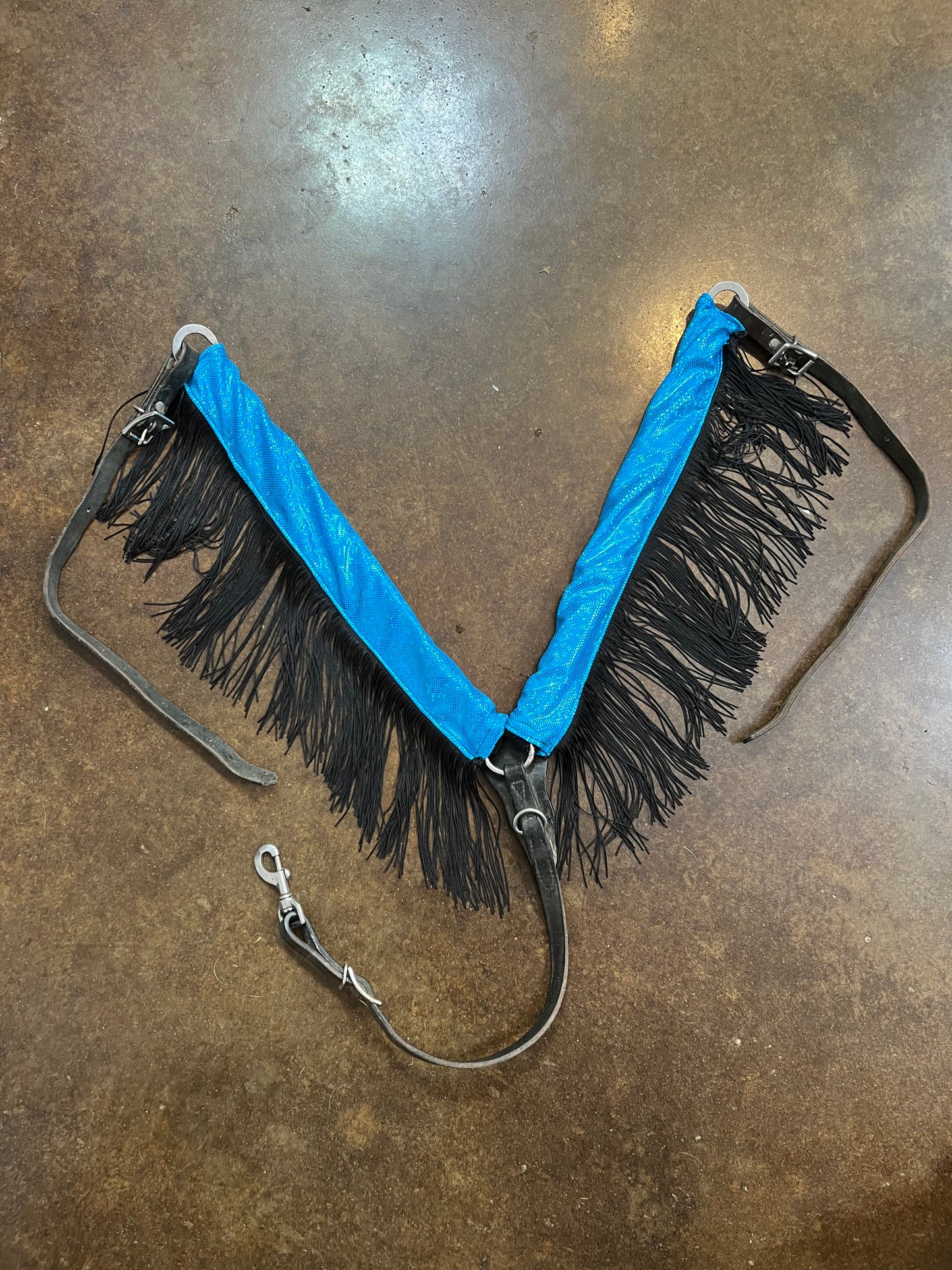 Turquoise Kaleidoscope Breast Collar Cover with Black Chainette Fringe (Covers ONLY)