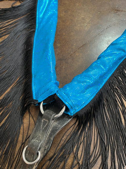Turquoise Kaleidoscope Breast Collar Cover with Black Chainette Fringe (Covers ONLY)