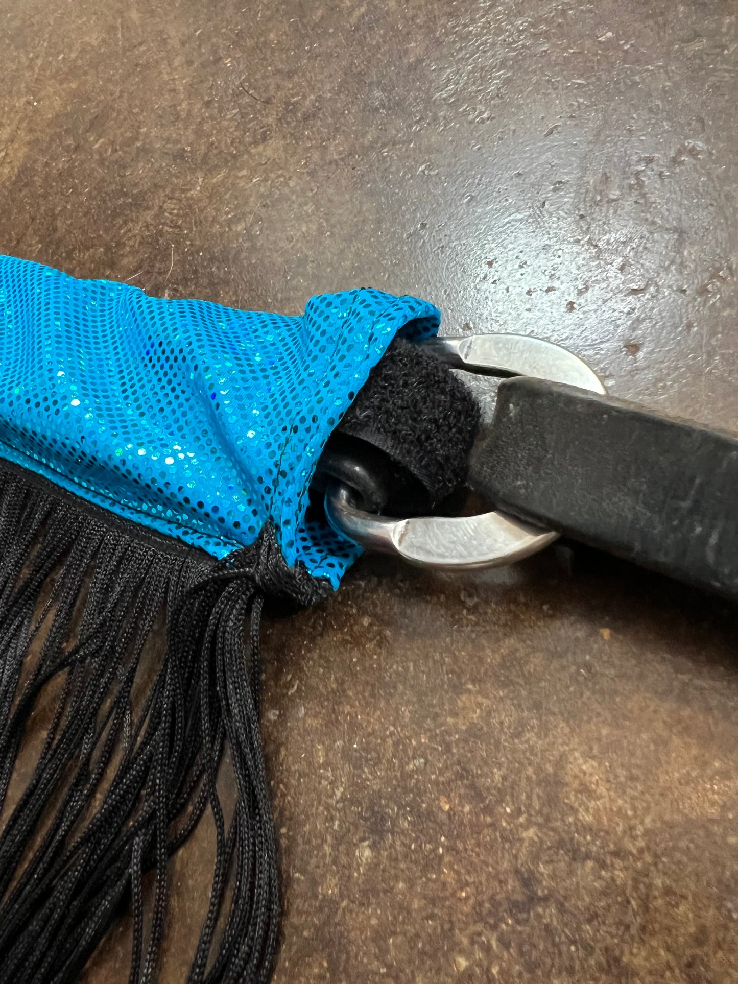 Turquoise Kaleidoscope Breast Collar Cover with Black Chainette Fringe (Covers ONLY)