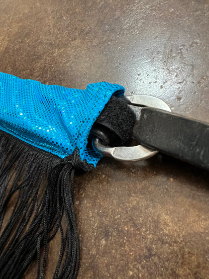 Turquoise Kaleidoscope Breast Collar Cover with Black Chainette Fringe (Covers ONLY)