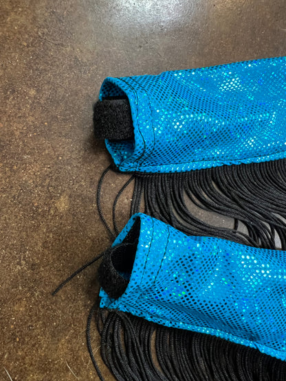 Turquoise Kaleidoscope Breast Collar Cover with Black Chainette Fringe (Covers ONLY)