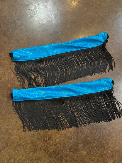Turquoise Kaleidoscope Breast Collar Cover with Black Chainette Fringe (Covers ONLY)