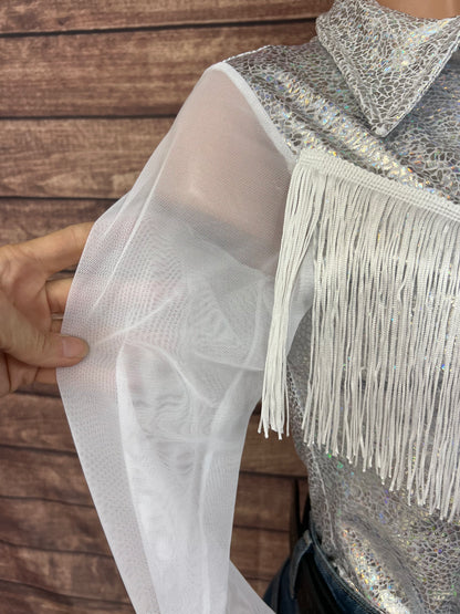 Isabella Zipper Front Rodeo Shirt with Yoke Fringe and Mesh Sleeves