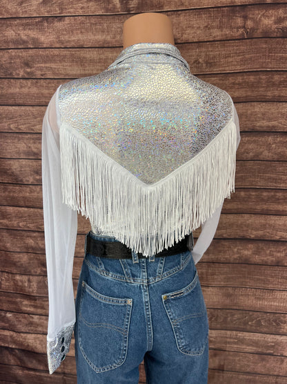 Isabella Zipper Front Rodeo Shirt with Yoke Fringe and Mesh Sleeves