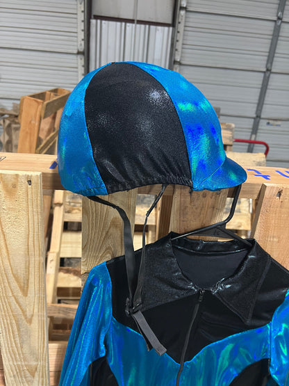 Peacock and Black Helmet Cover Fly Bonnet Riverside Rodeo Shirts 