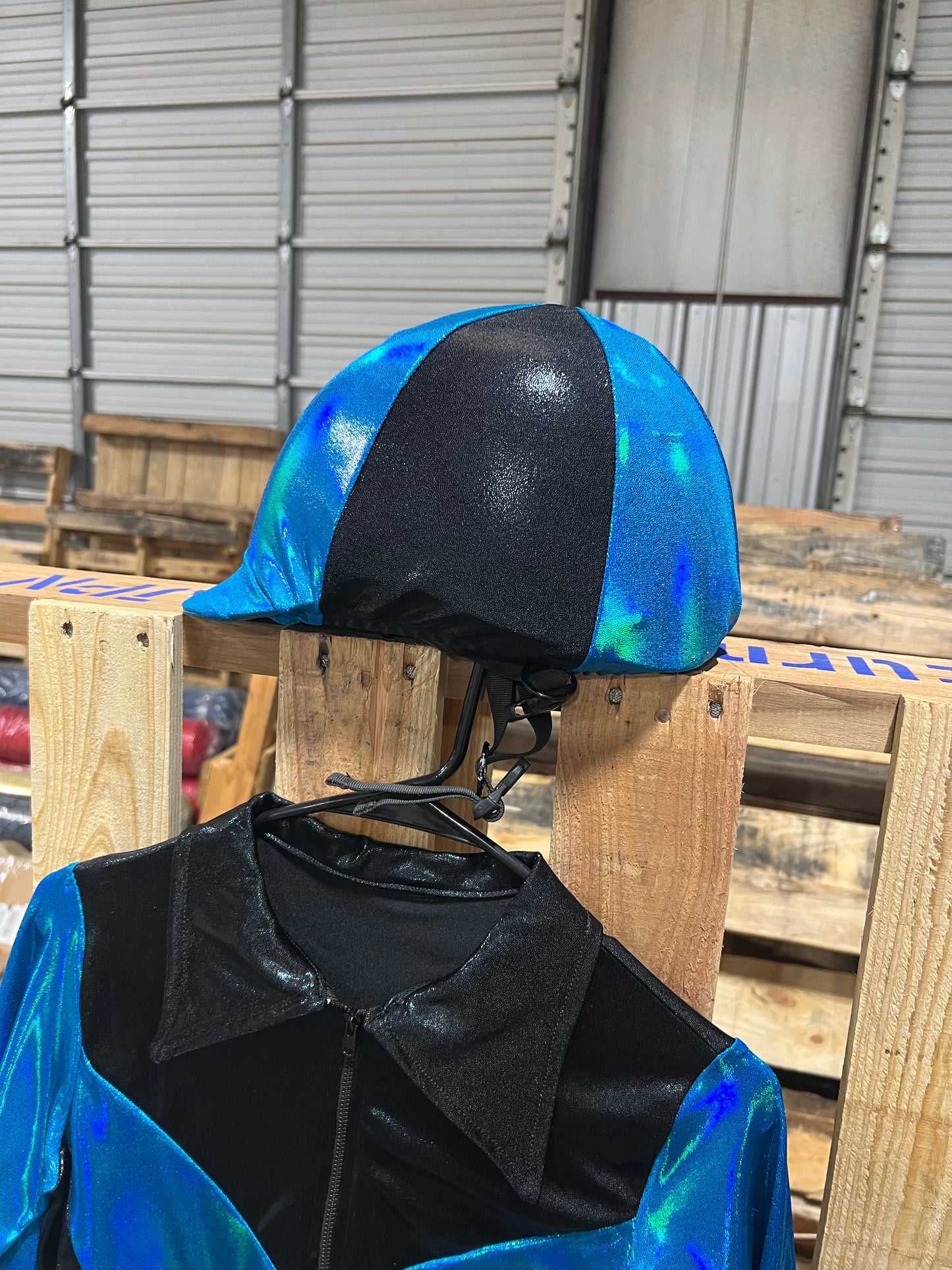 Peacock and Black Helmet Cover Fly Bonnet Riverside Rodeo Shirts 