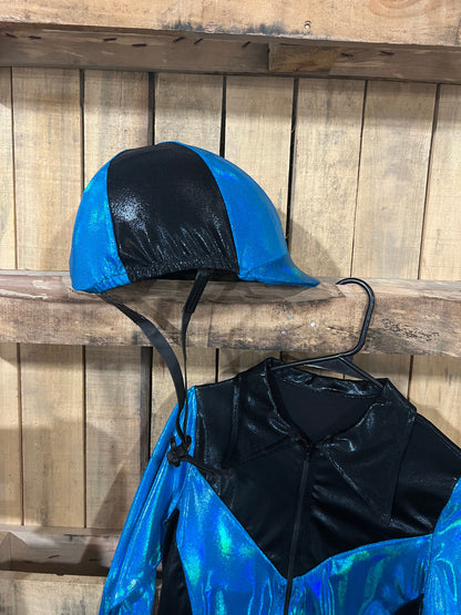 Peacock and Black Helmet Cover Fly Bonnet Riverside Rodeo Shirts 