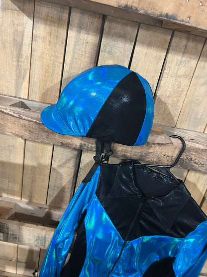 Peacock and Black Helmet Cover Fly Bonnet Riverside Rodeo Shirts 