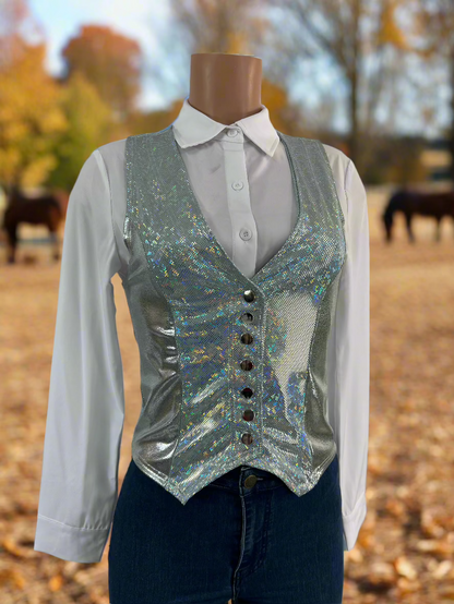 Sparkling Silver Snap Front Western Vest Rodeo Shirt Riverside Rodeo Shirts 