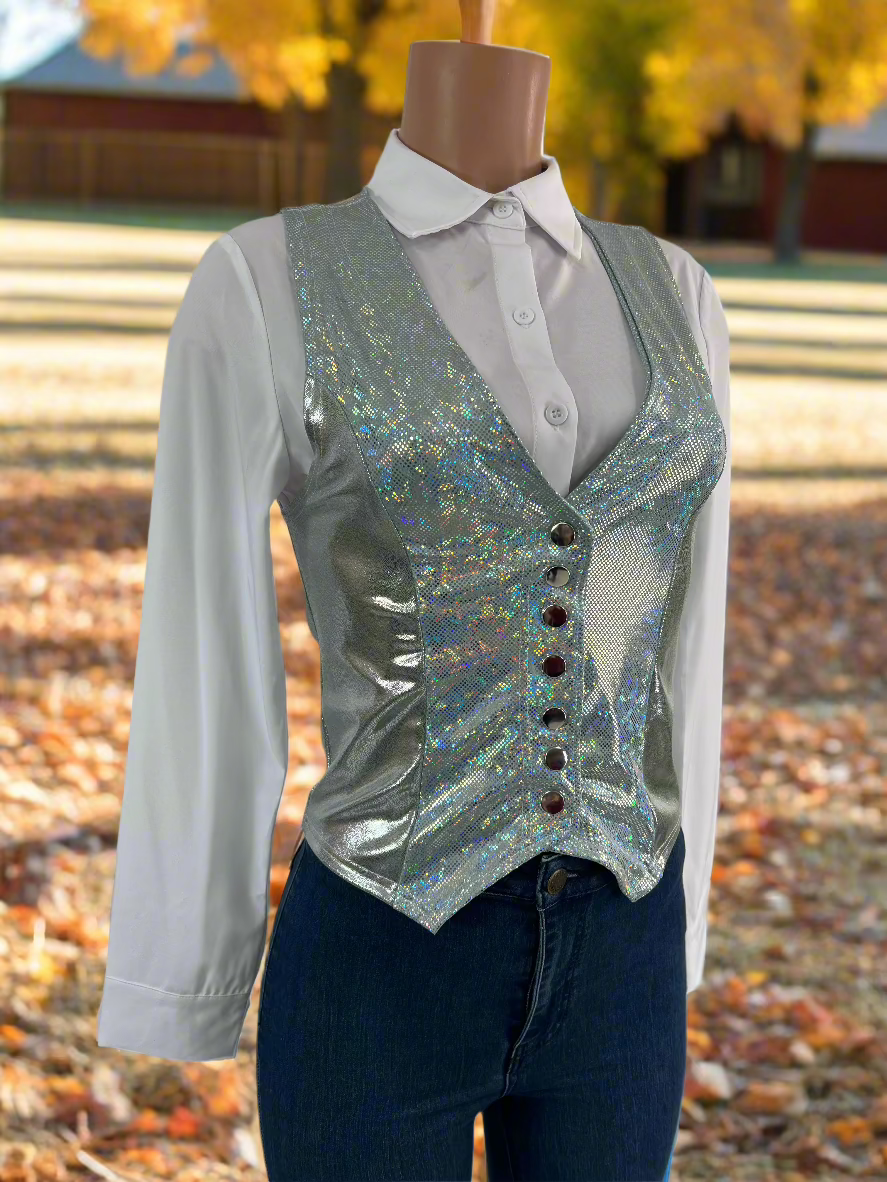 Sparkling Silver Snap Front Western Vest Rodeo Shirt Riverside Rodeo Shirts 