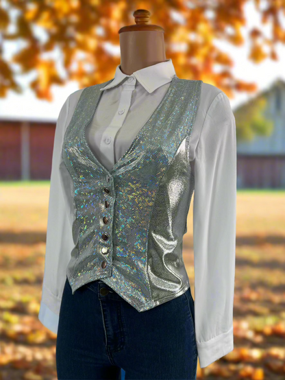 Sparkling Silver Snap Front Western Vest Rodeo Shirt Riverside Rodeo Shirts 