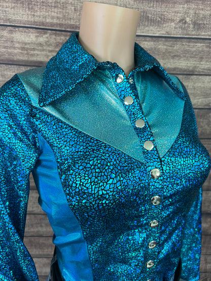 All The Blues Snap Front Rodeo Shirt with Yoke Fringe