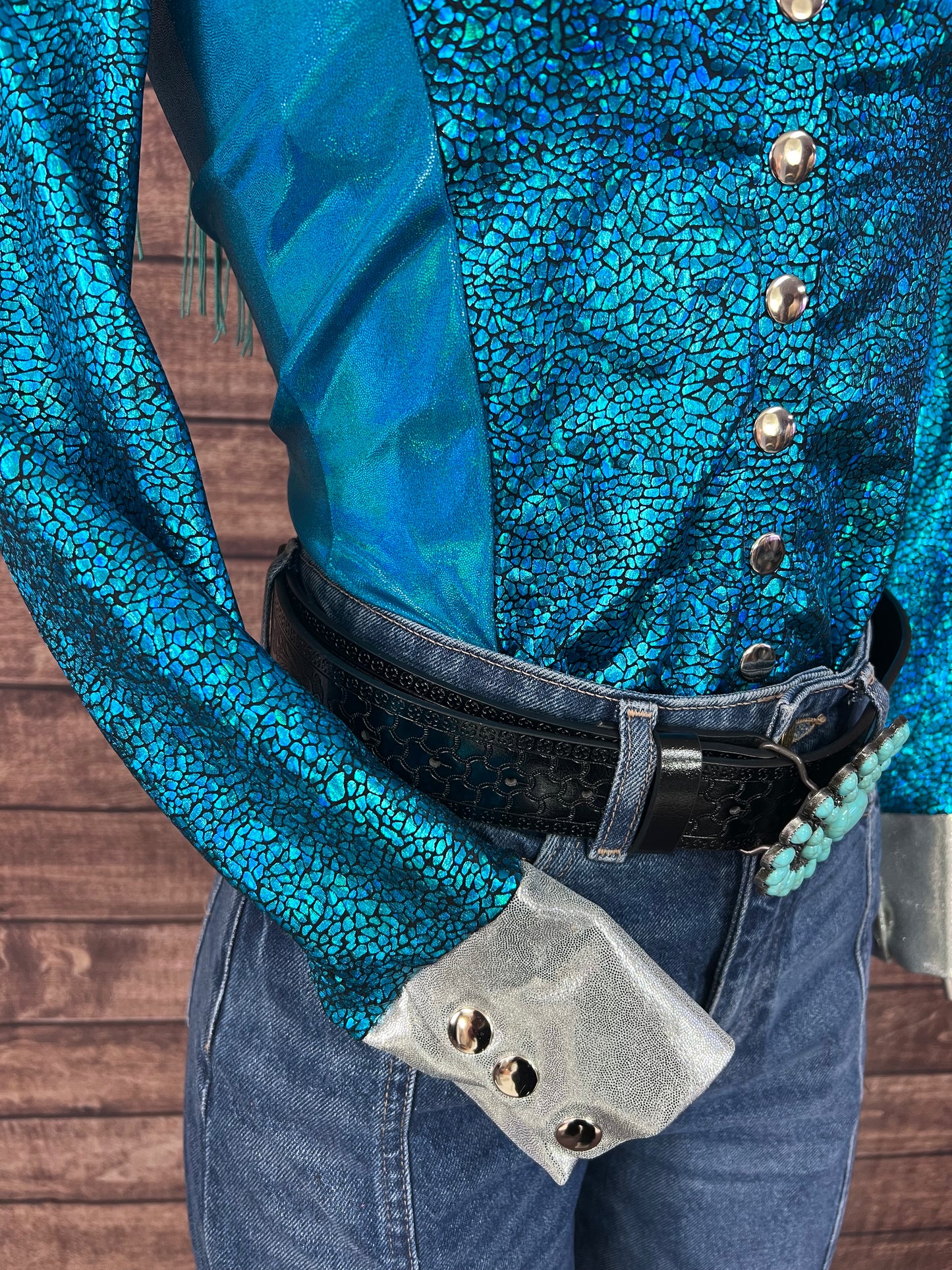 All The Blues Snap Front Rodeo Shirt with Yoke Fringe