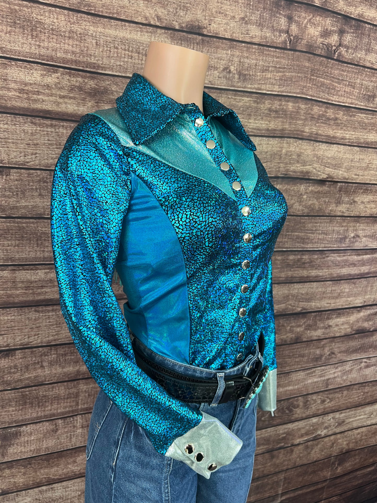 All The Blues Snap Front Rodeo Shirt with Yoke Fringe
