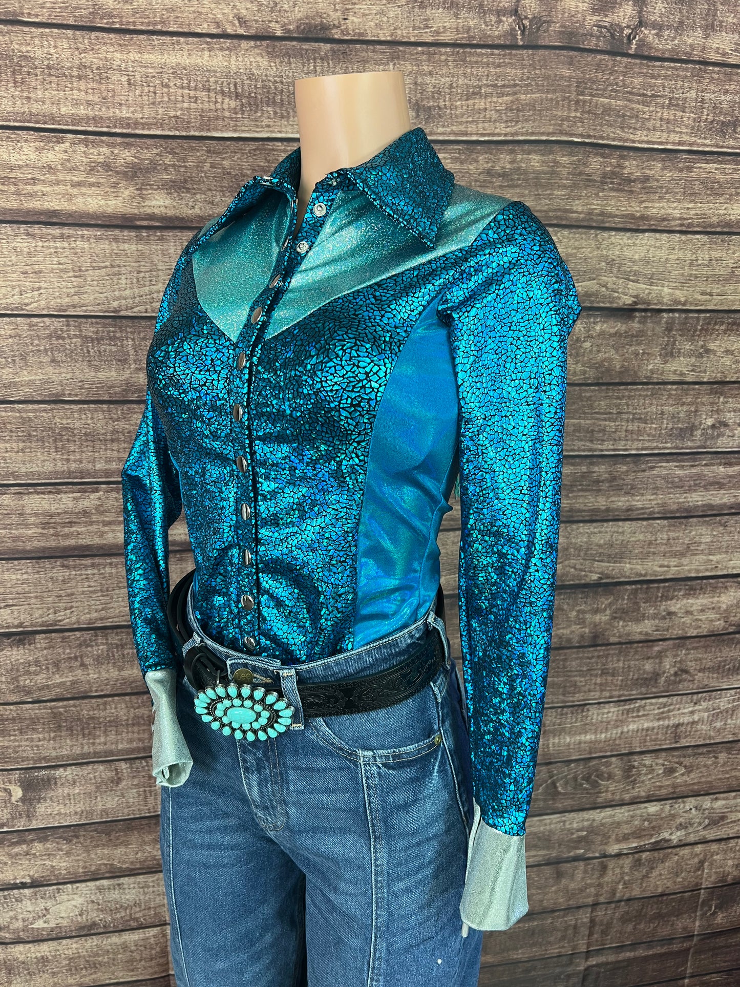 All The Blues Snap Front Rodeo Shirt with Yoke Fringe