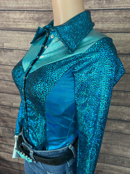 All The Blues Snap Front Rodeo Shirt with Yoke Fringe