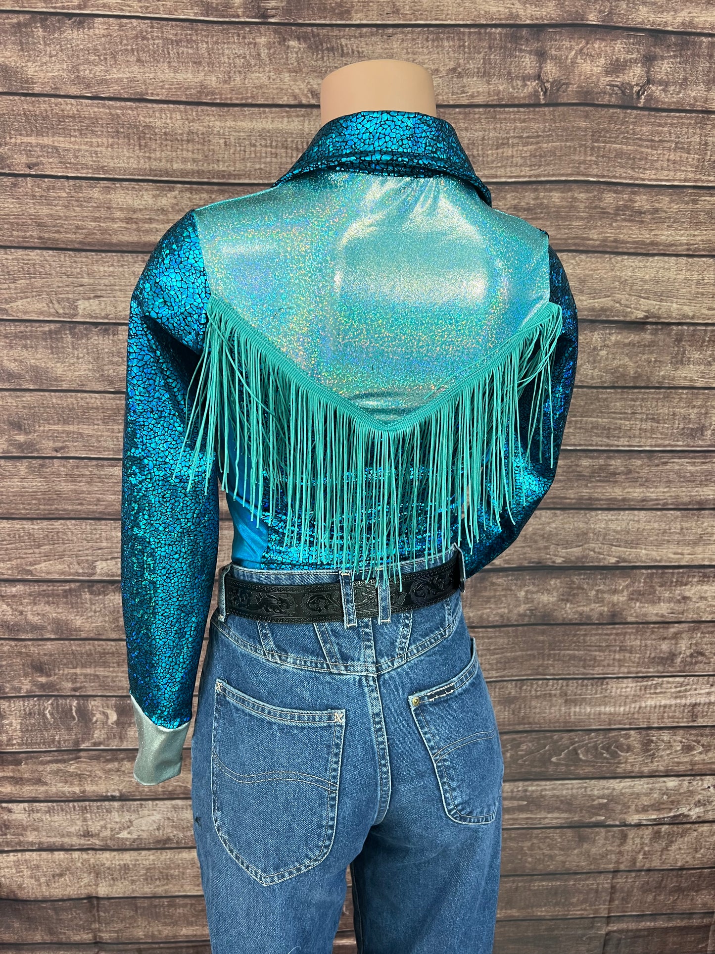 All The Blues Snap Front Rodeo Shirt with Yoke Fringe