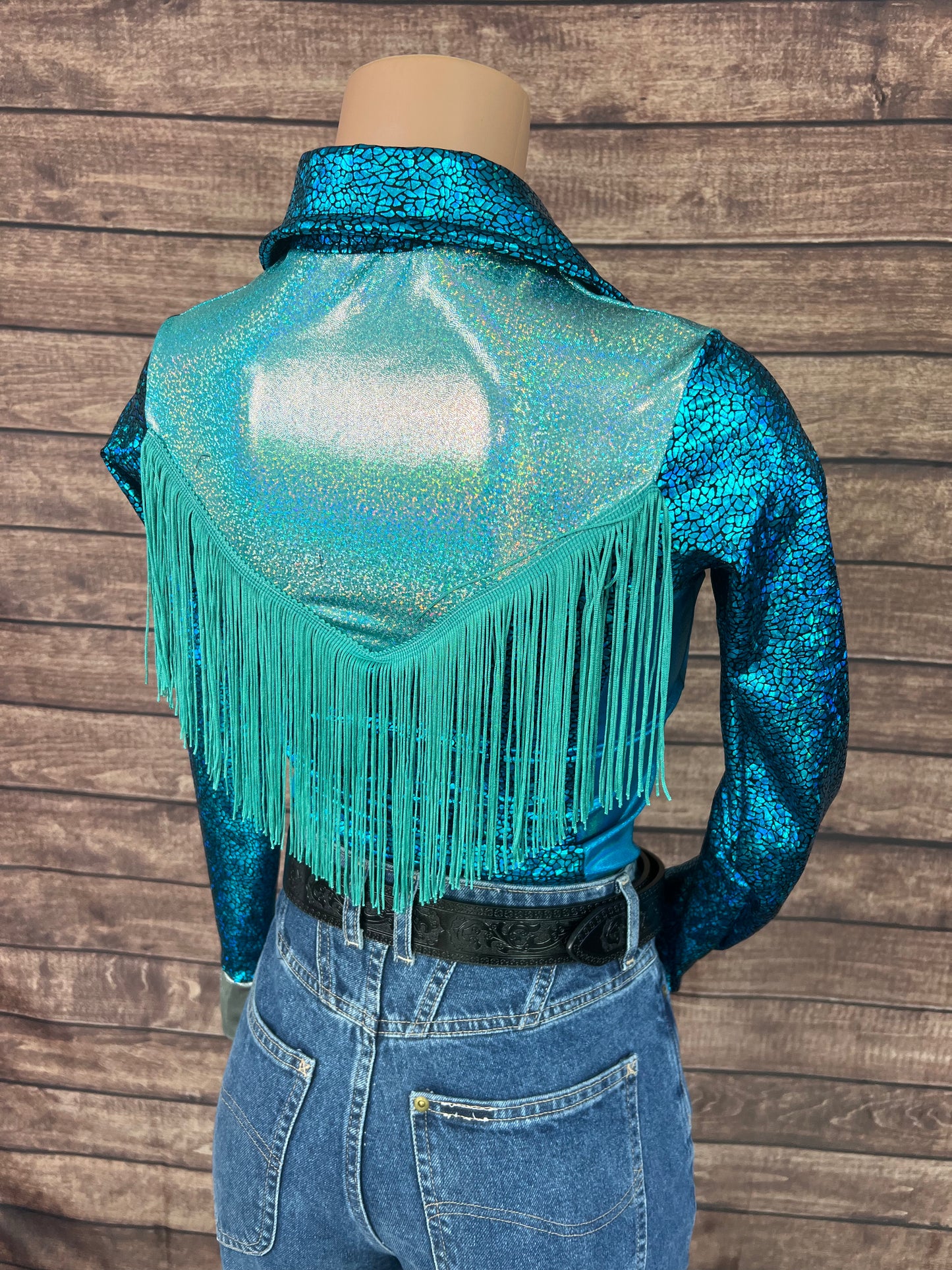 All The Blues Snap Front Rodeo Shirt with Yoke Fringe