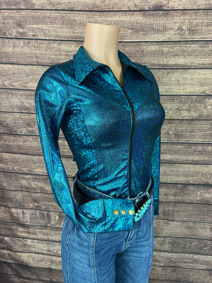 Ready To Ship Turquoise Sparkle Rodeo Shirt ( XS, S, L, XL)
