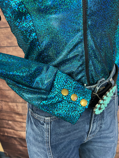 Ready To Ship Turquoise Sparkle Rodeo Shirt ( XS, S, L, XL)