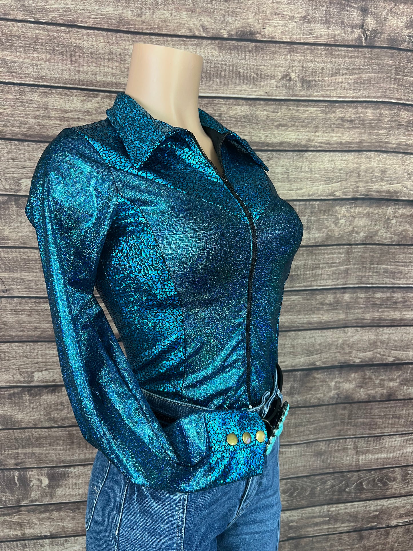 Ready To Ship Turquoise Sparkle Rodeo Shirt ( XS, S, L, XL)