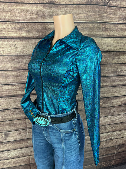 Ready To Ship Turquoise Sparkle Rodeo Shirt ( XS, S, L, XL)