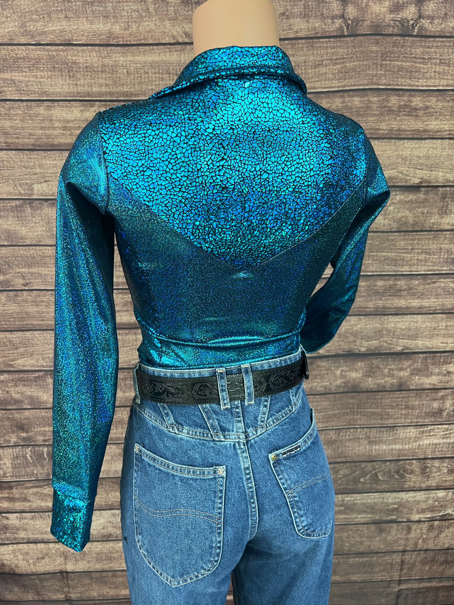 Ready To Ship Turquoise Sparkle Rodeo Shirt ( XS, S, L, XL)