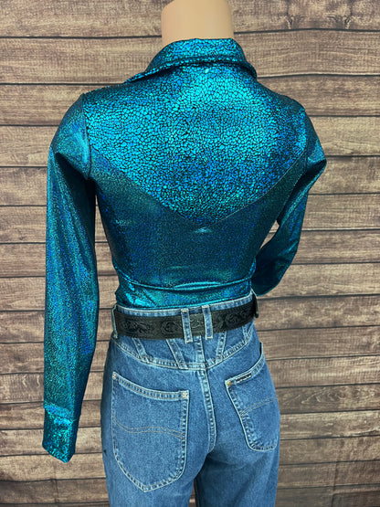 Ready To Ship Turquoise Sparkle Rodeo Shirt ( XS, S, L, XL)